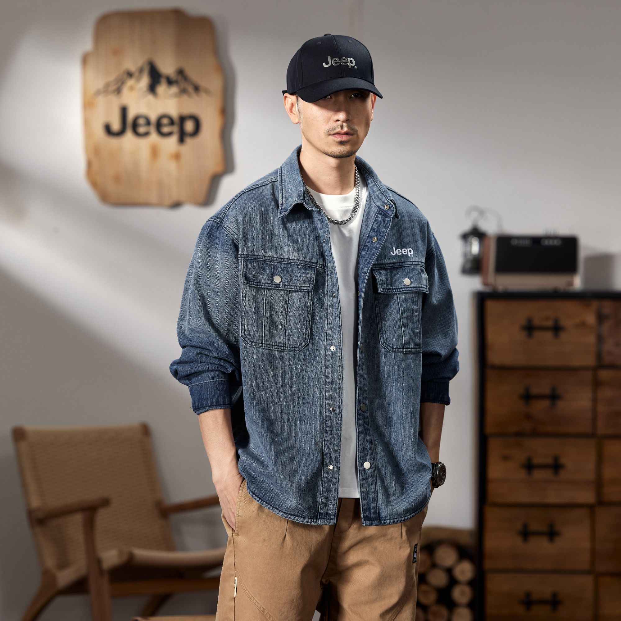 JEEP/吉普JEEP/吉普牛仔外套秋季新款时尚休闲宽松男装翻领夹克