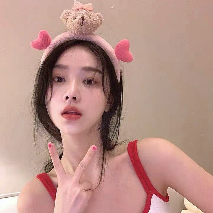 网红可爱卡通爱心百搭小熊头箍可爱甜美少女心发饰优雅毛绒发卡