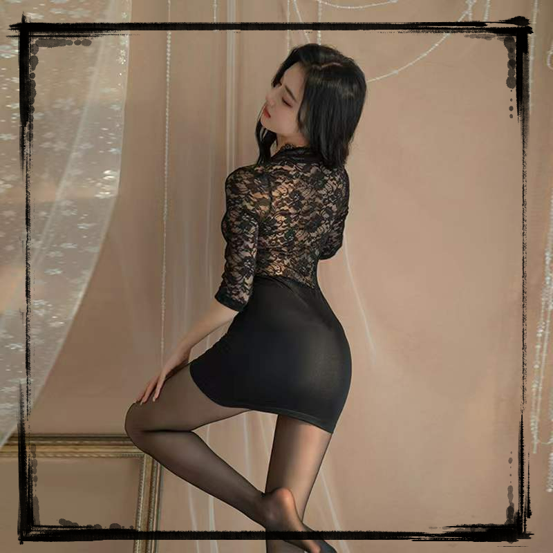 雨恋女装复古开叉复古蕾丝气质时尚打底性感黑色修身包臀收腰紧身