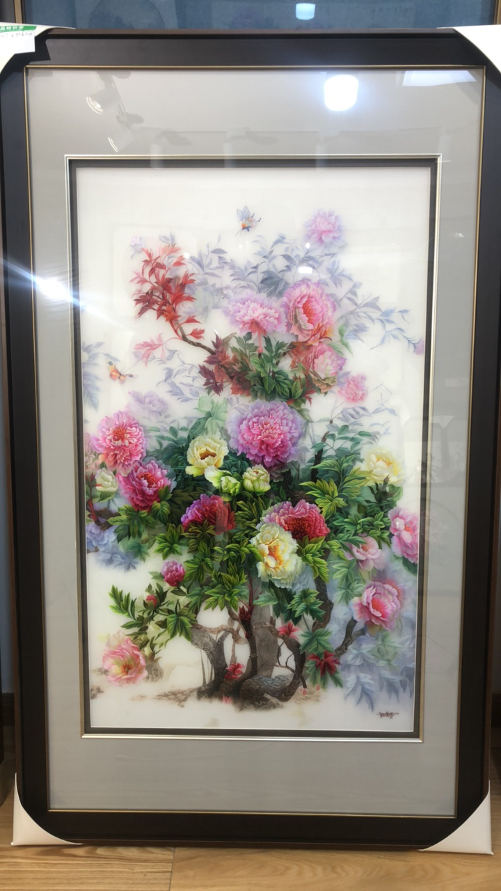 纯手工精品苏绣 富贵牡丹图（竖版）内60x100 外88x142cm