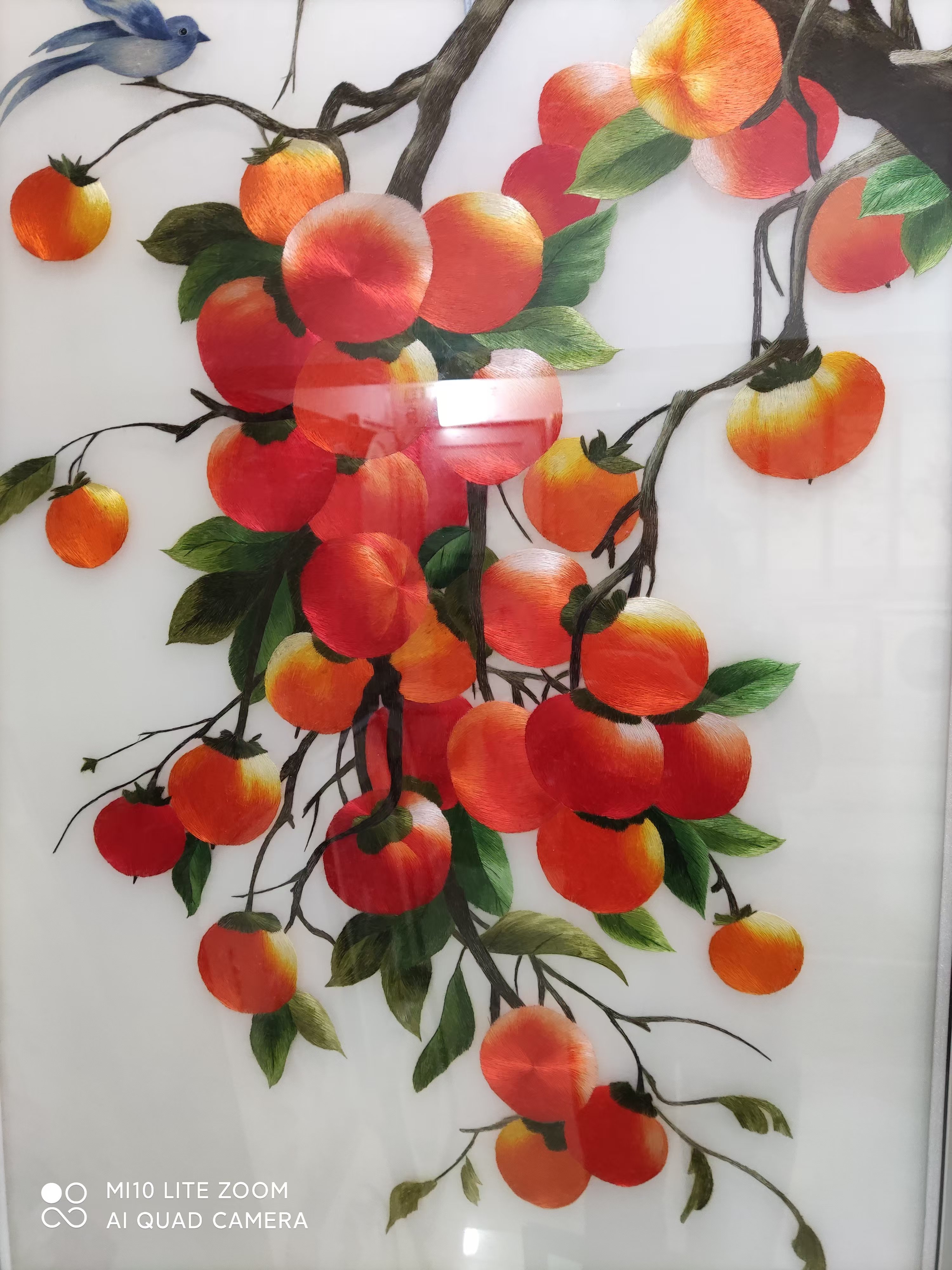 纯手工苏绣 柿柿如意 事事如意玄关过道客餐厅挂画 尺寸70x135cm