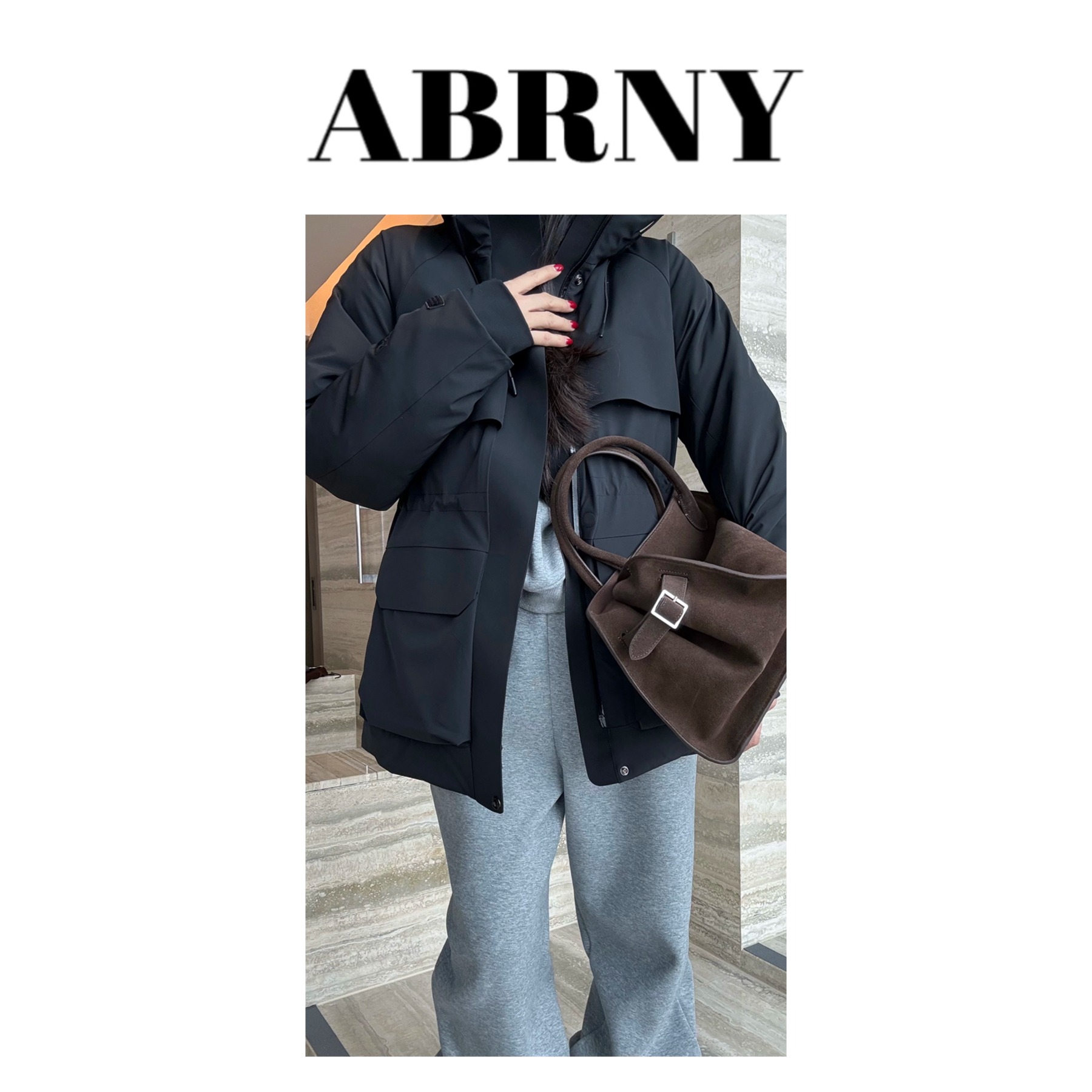 许小黑【保暖皇后】中长款连帽收腰派克服工装外套羽绒服秋冬0201