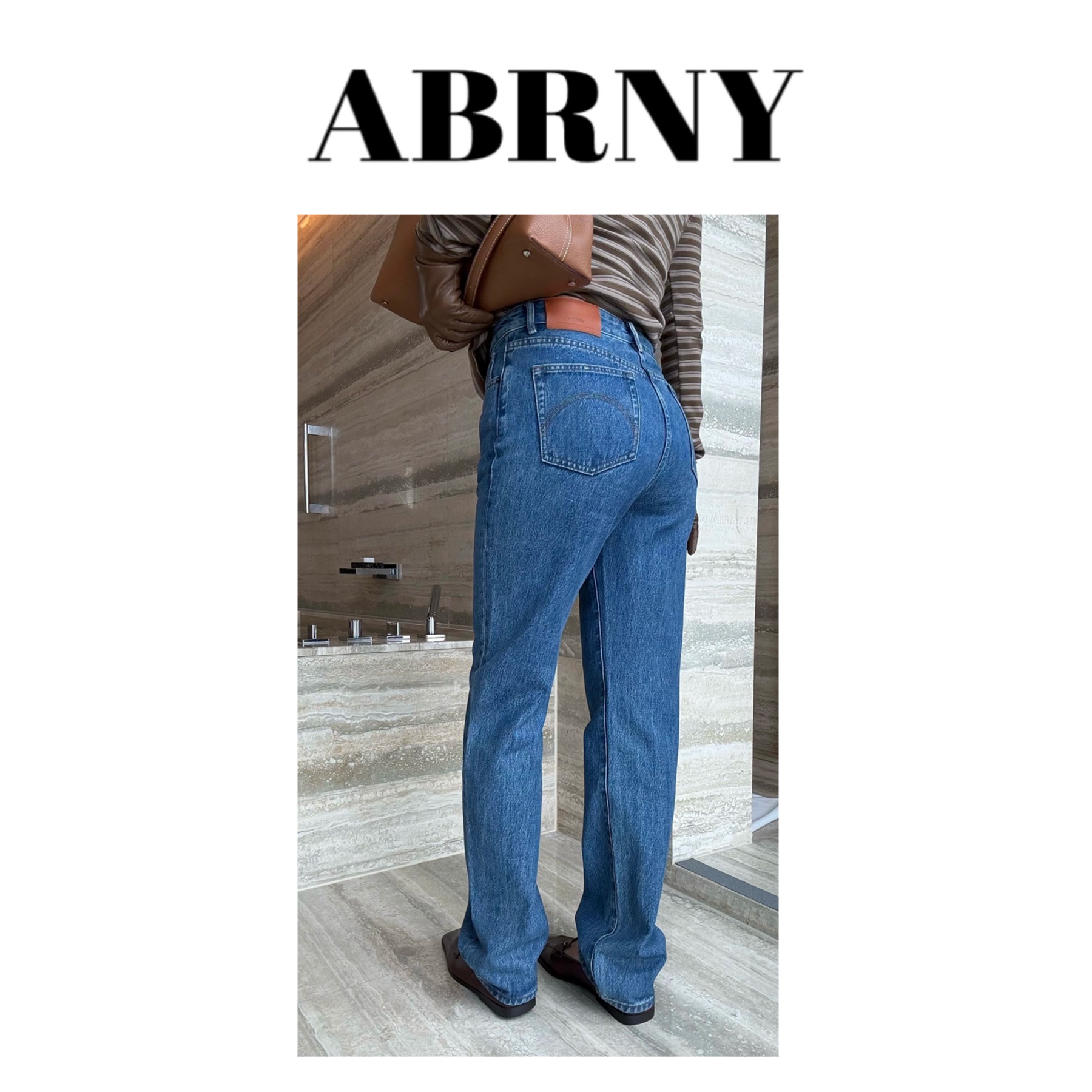 许小黑【莱肯】琎口面料时尚蓝色显瘦直筒牛仔裤3225