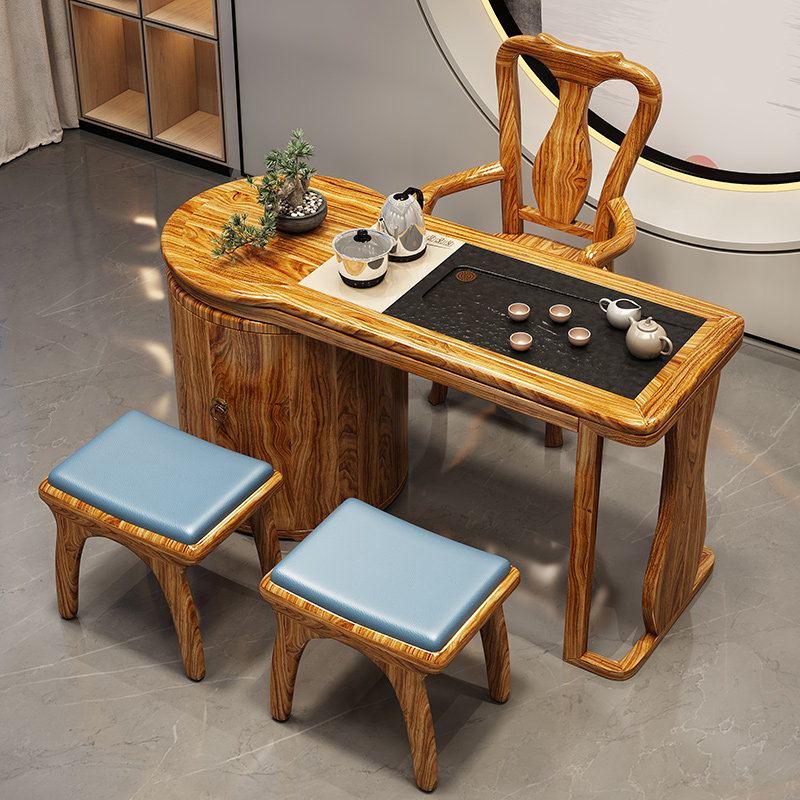 新中式全实木茶桌椅组合功夫茶桌茶台乌金木茶艺桌轻奢功夫泡茶台