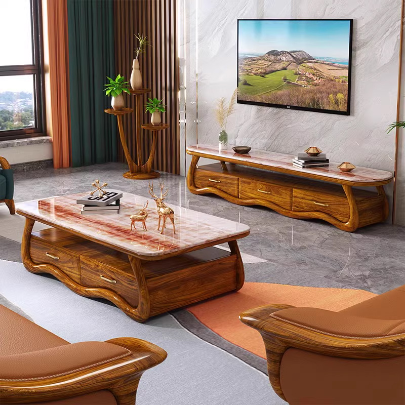 乌金木高端茶几电视柜组合家用客厅全实木茶台茶桌现代中式储物柜