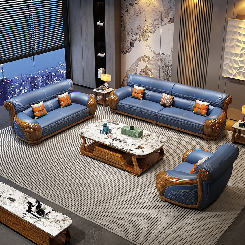 欧式真皮沙发乌金木雕花高档124大户型沙发实木客厅组合别墅家具
