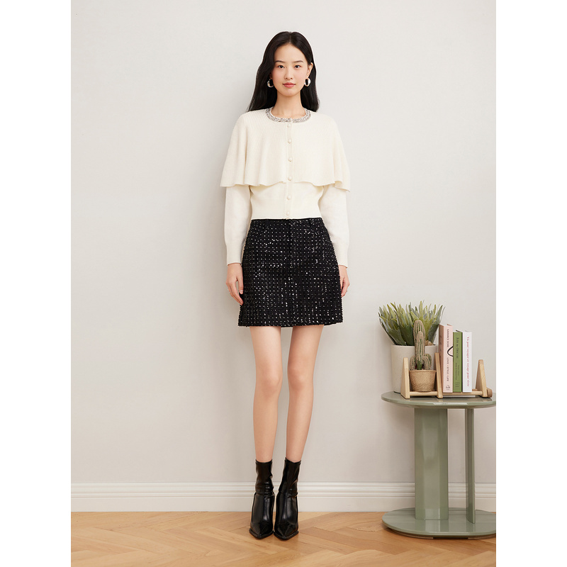 Goodland美地2025春季新款斗篷式设计感假两件针织开衫LC35106090