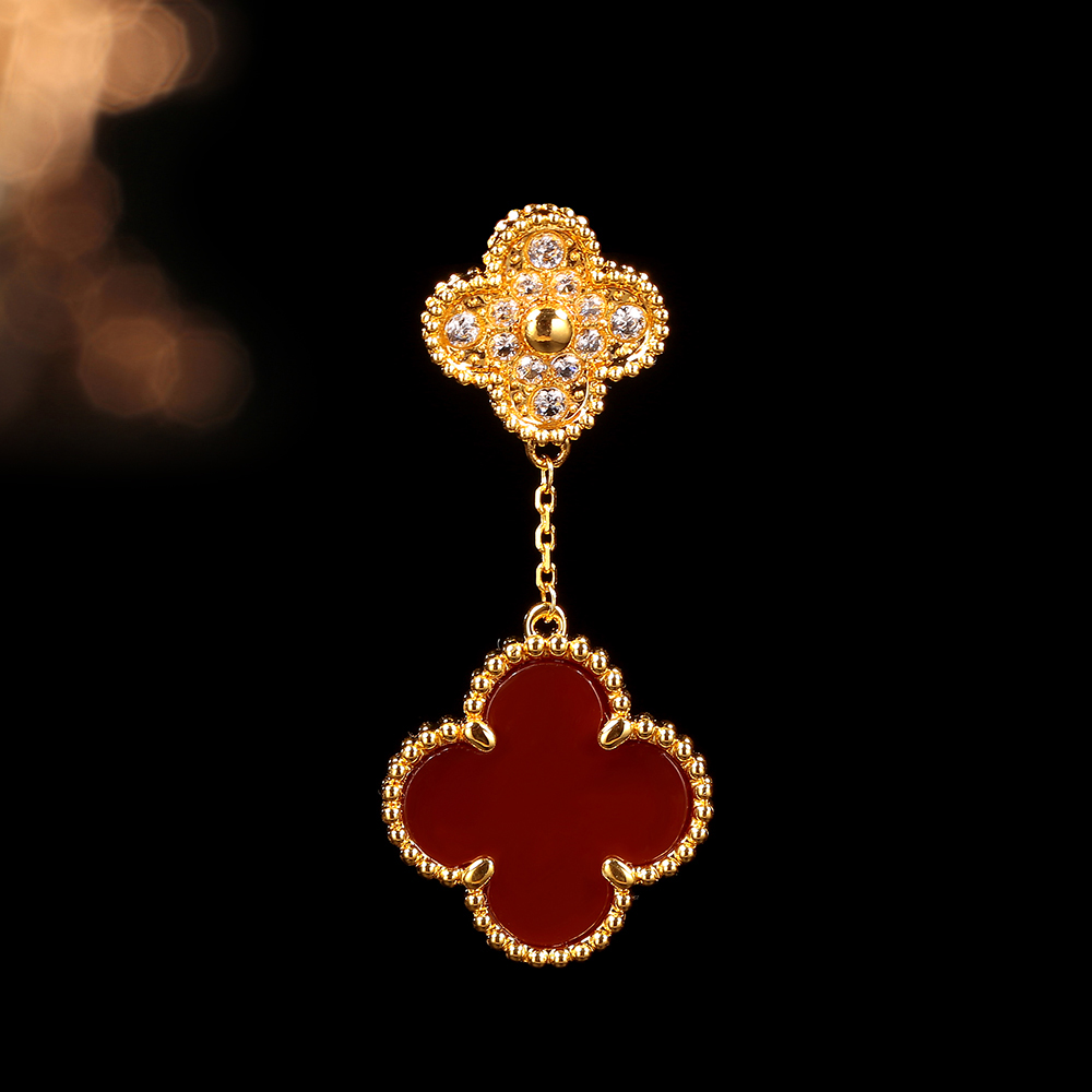 【倩倩专属】18k金红玛瑙四叶草双花吊坠