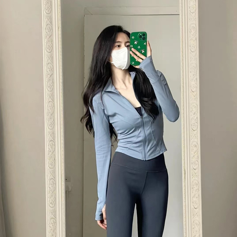 瑜伽服女弹力运动上衣拉链开衫健身外套跑步夹克透气修身速干长袖