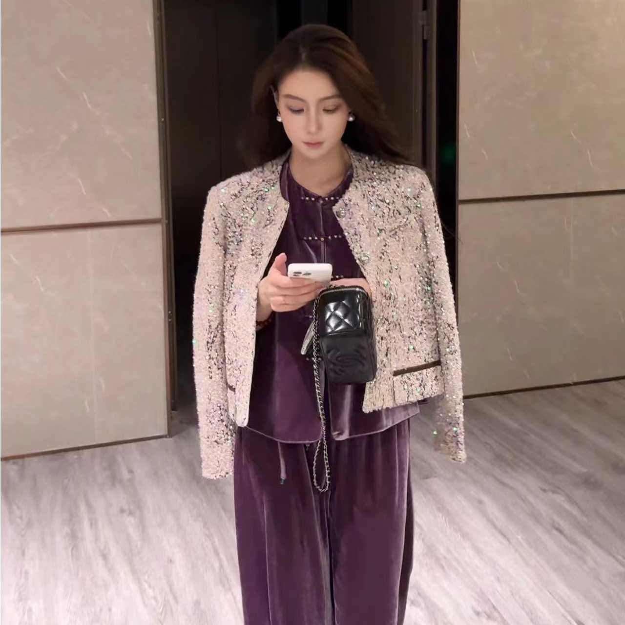 FAFA STUDIO闪亮片粗呢花小香风外套短款上衣百搭休闲秋季名媛