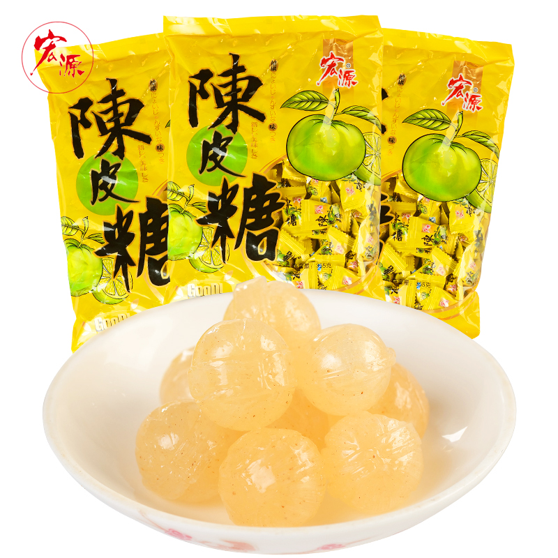 宏源陈皮糖355g结婚喜糖硬糖零食批发糖果散装酸糖90后怀旧零食