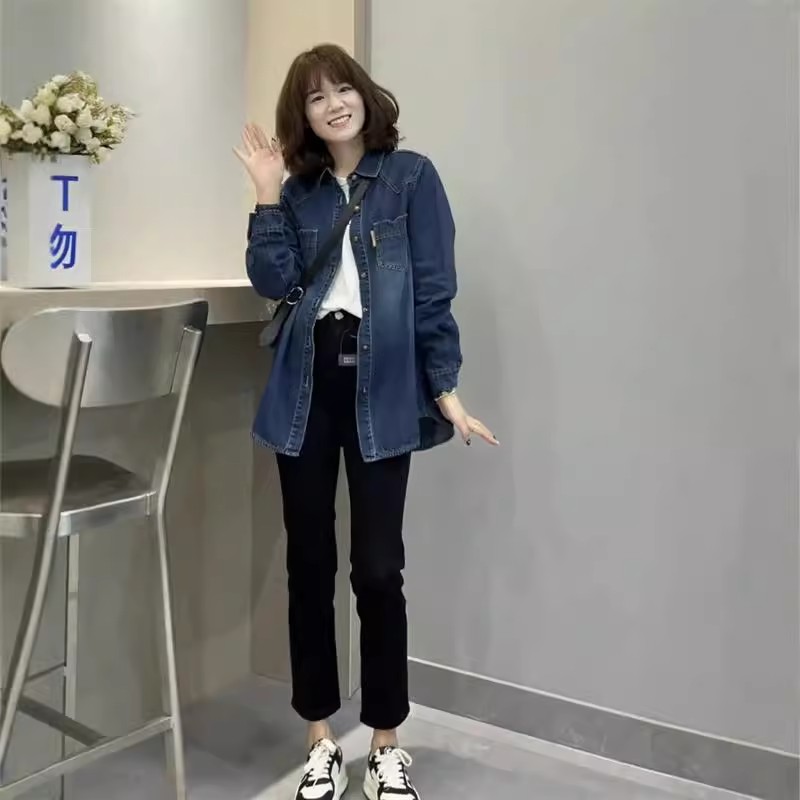 正品牛仔衬衫女2024春秋新款宽松设计感叠穿上衣休闲开衫衬衣外套