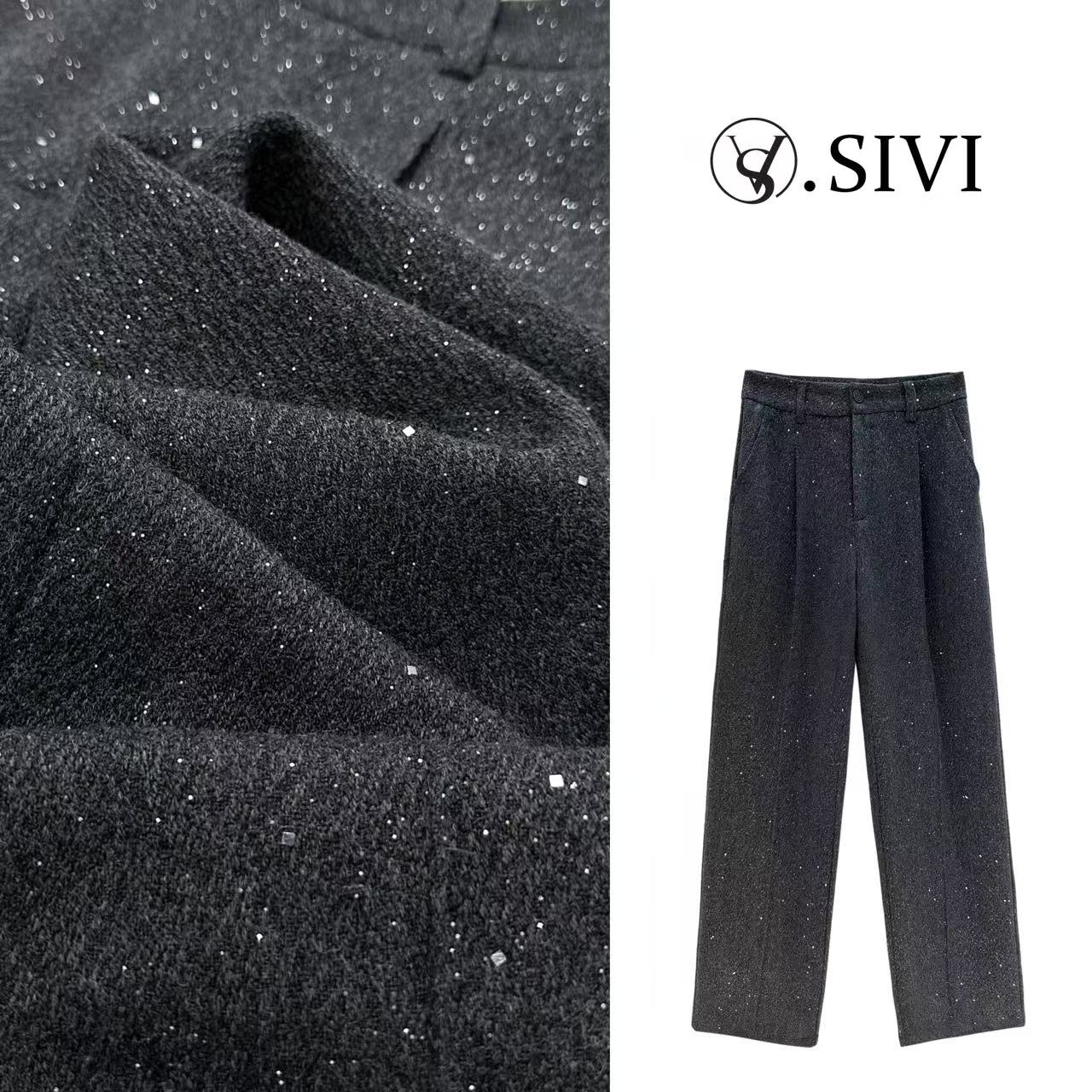 熙薇轻奢重工休闲直筒羊毛裤【银河之约】新款百搭F7394