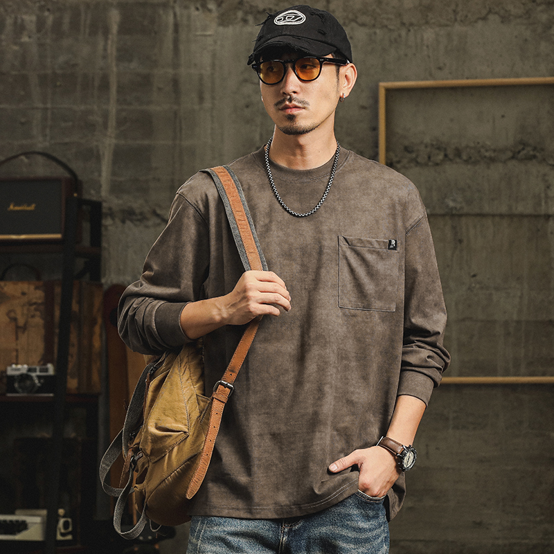 BNC2017美式复古宽松大码休闲百搭秋季打底衫针织重磅水洗长袖T恤