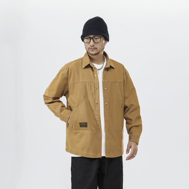 JK817美式复古重磅男工装宽松翻领秋季新款夹克休闲衬衫外套秋青