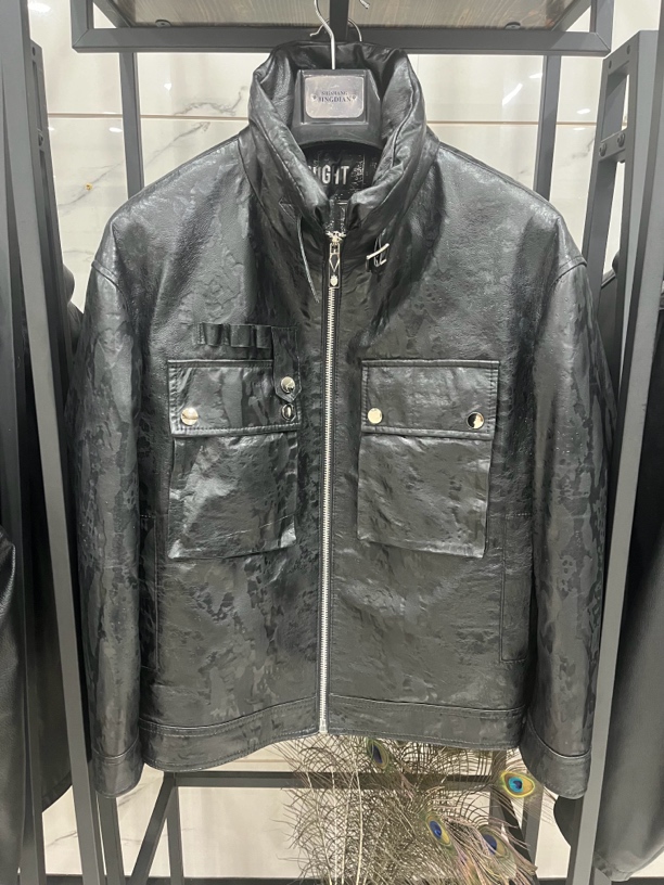 男款春秋休闲百搭潮牌时尚绵羊皮立翻领保暖真皮皮衣