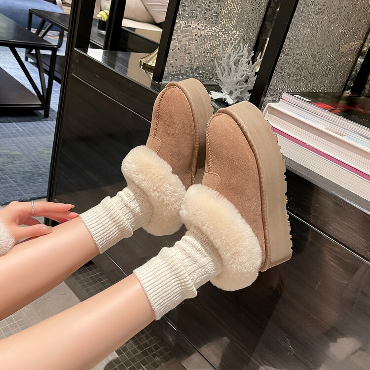 2023年冬新款羊皮毛一体雪地靴女一脚蹬加绒加厚羊毛塔茨特懒人鞋