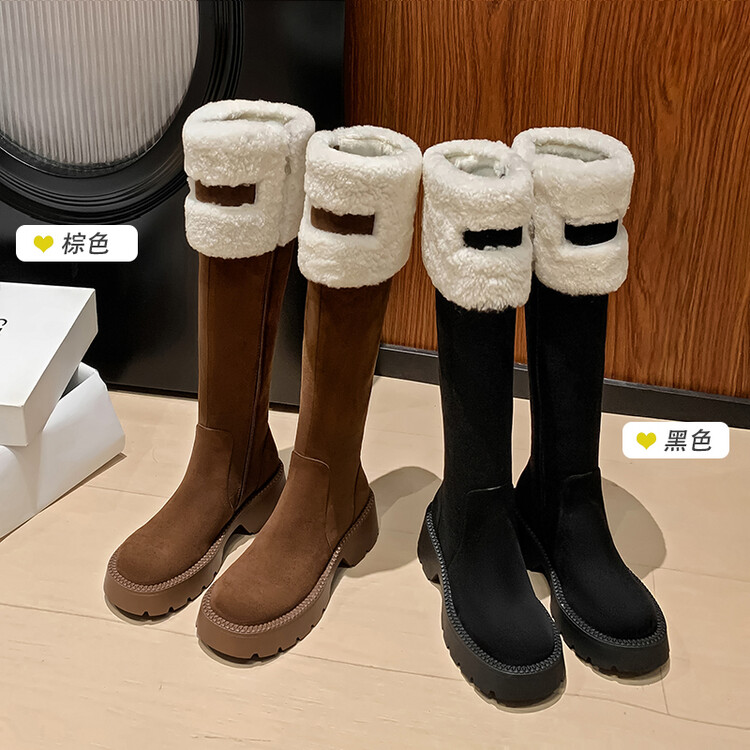 工厂直供巨保暖秋冬雪地靴时尚百搭厚底加绒加厚圆头毛毛长筒靴女