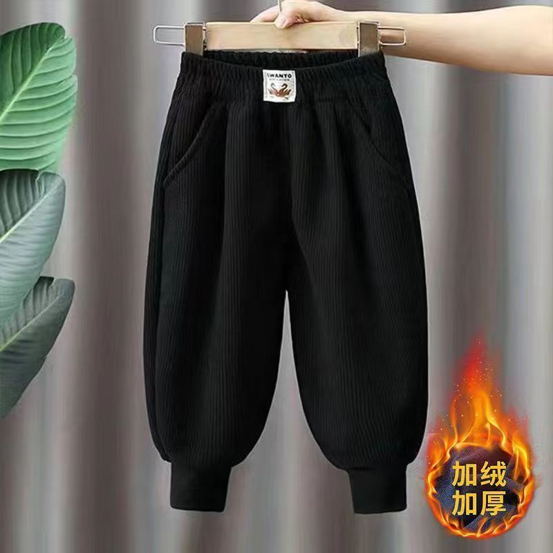 朵美巴拉巴拉宝宝男童灯芯绒加绒裤子冬季洋气儿童一体绒休闲裤男