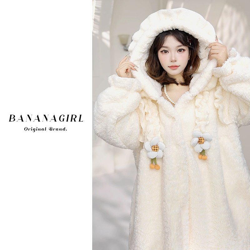 Bananagirl【格桑花】睡衣女秋冬加绒连帽外套大码保暖家居服外穿