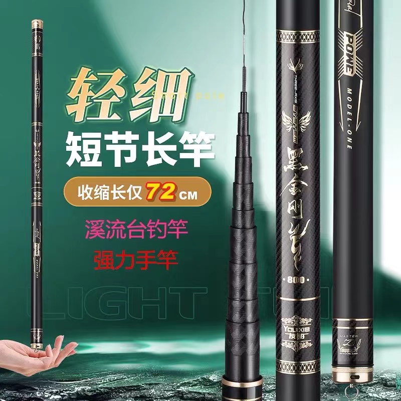 友协 黑金钢 72cm收缩 自动配锥 短节 超轻超硬 传统钓 溪流竿