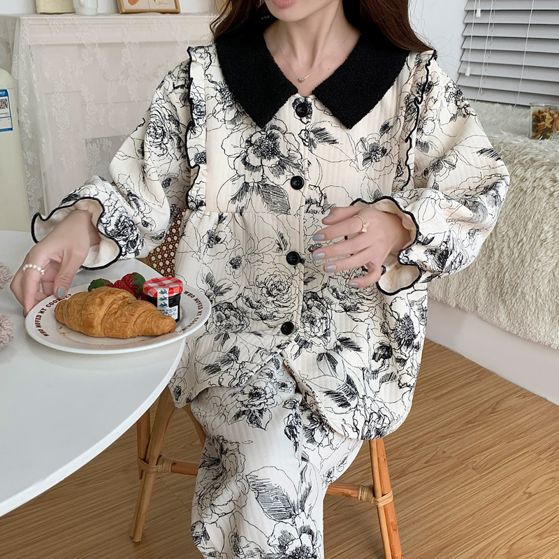 【9月-3月】秋冬季夹层空气棉孕妇哺乳加肥加厚孕期产后月子服套装