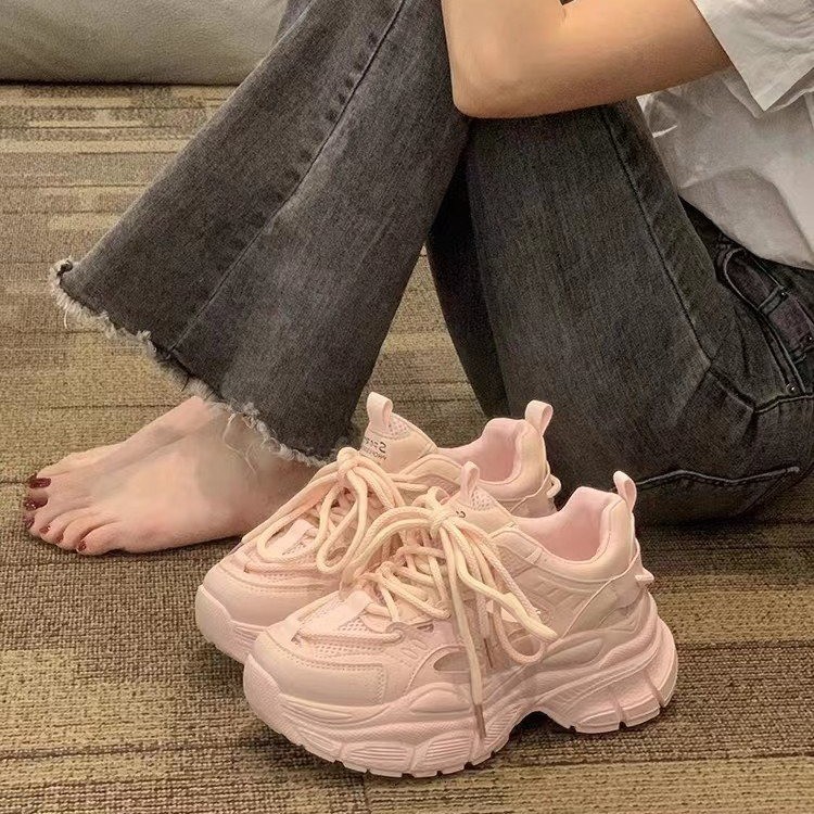 高颜值网面缕空爆款老爹鞋女夏季新款网红时时尚百搭黑色厚底韩版