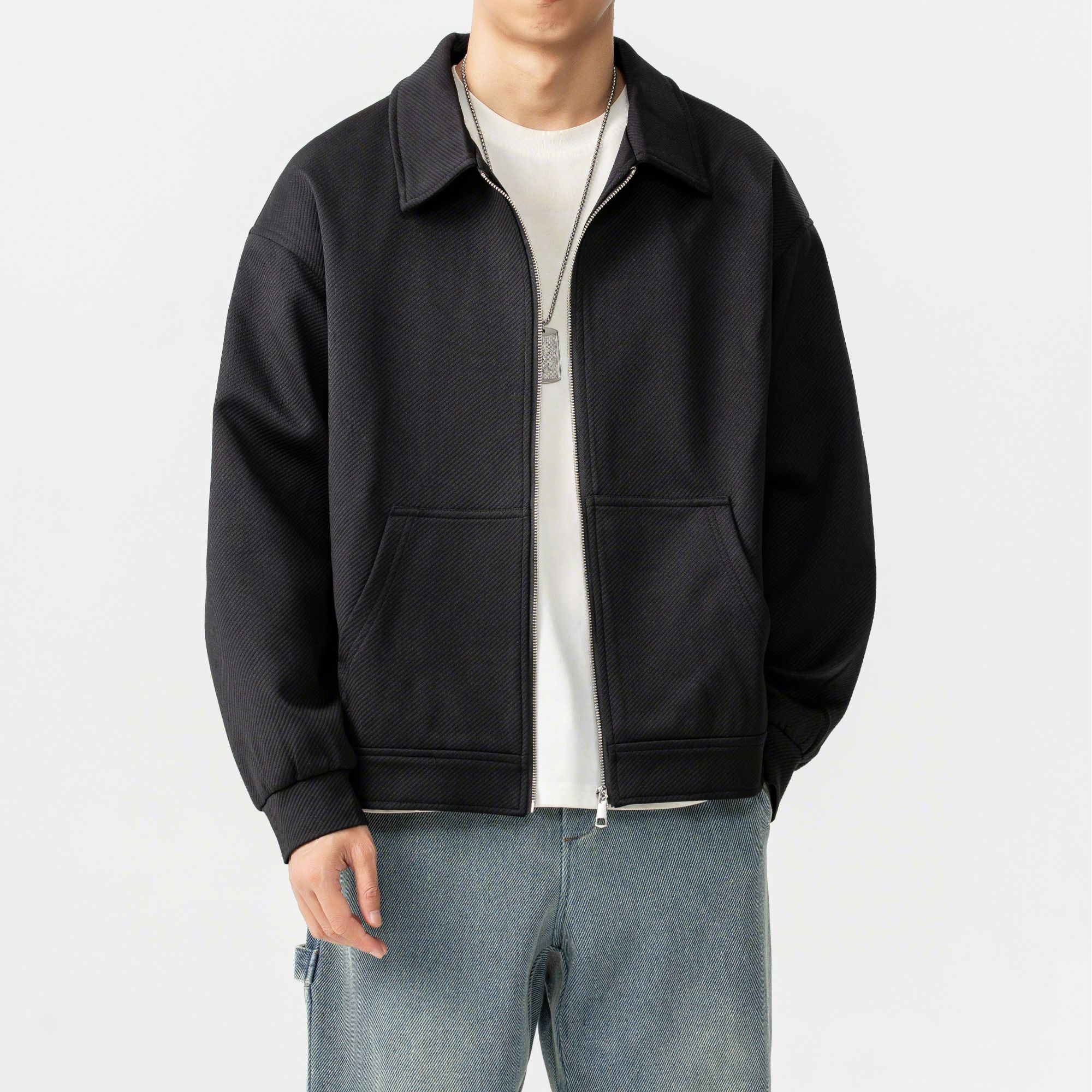 BOGEDIT秋冬新款复古美式定制斜纹男士夹克简约百搭日系宽松外套