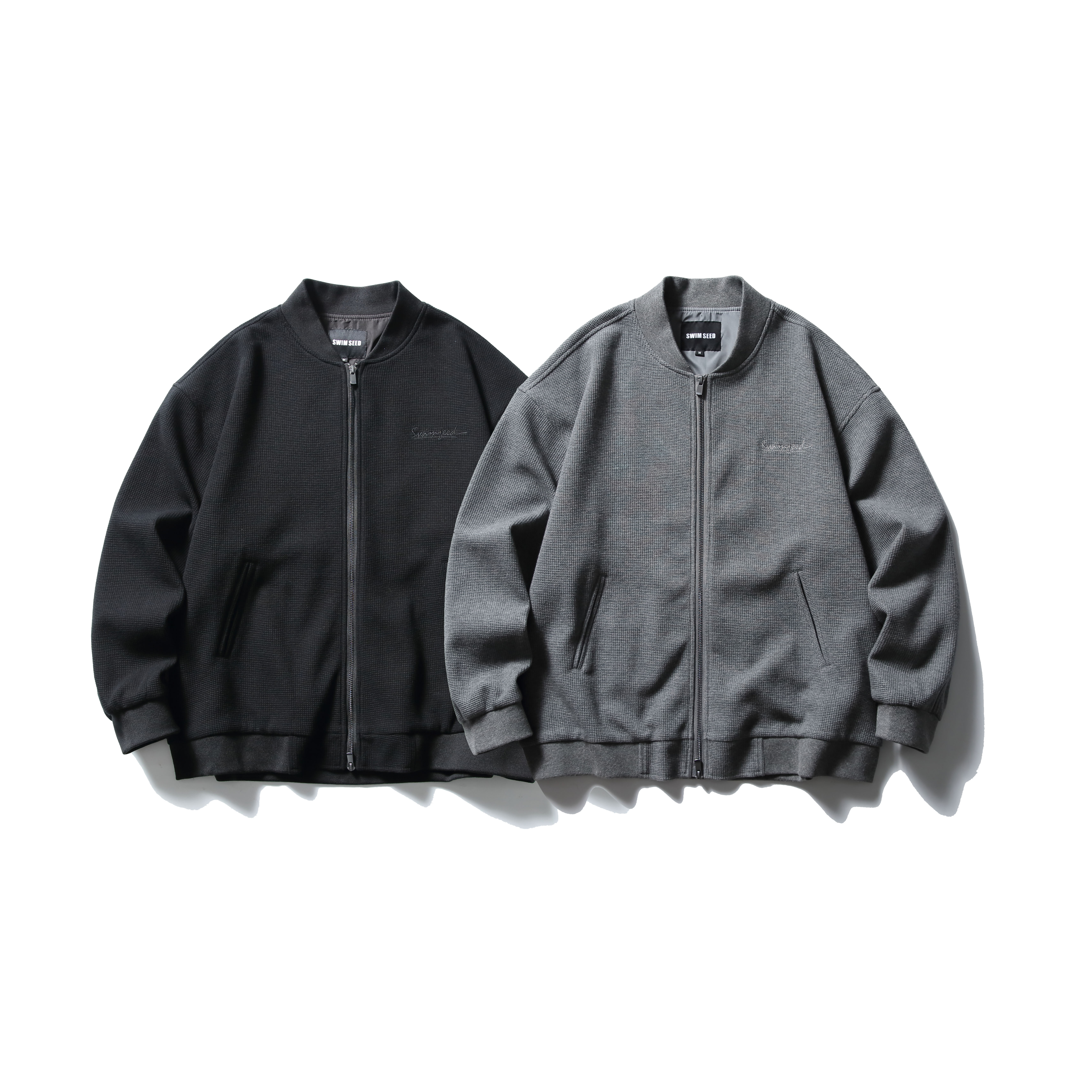 BOGEDIT秋冬新款华夫格男士棒球服百搭日系休闲宽松复古外套夹克