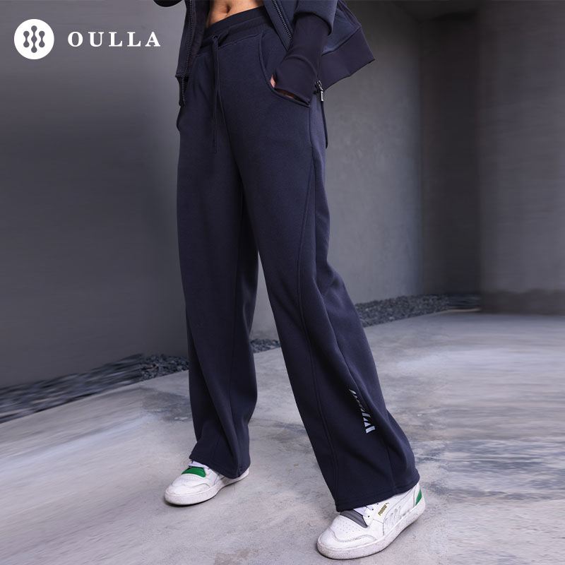 OULLA秋冬【裤子】女款加绒运动加厚束脚阔腿卫裤3686宽松休闲裤