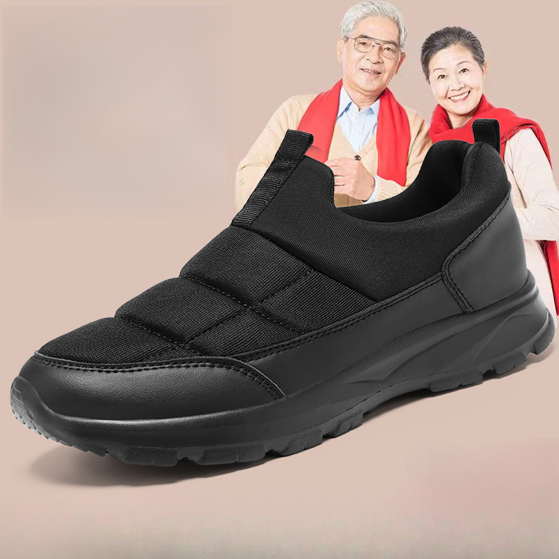 足力健老人老北京布鞋男老年加绒一脚蹬轻便防滑工作劳保爸爸棉鞋