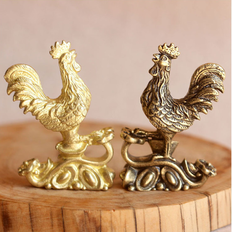 黄铜鸡摆件纯铜生肖鸡中式汽车创意礼品个性高档装金色饰品动物