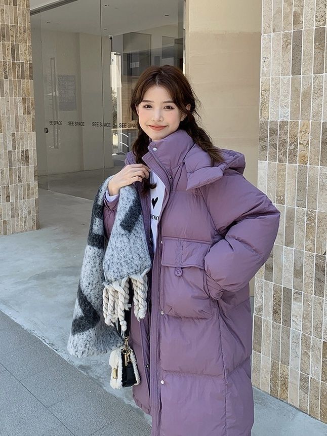 雪中飞2023新款羽绒服女中长款韩版宽松过膝白鸭绒加厚连帽网红冬