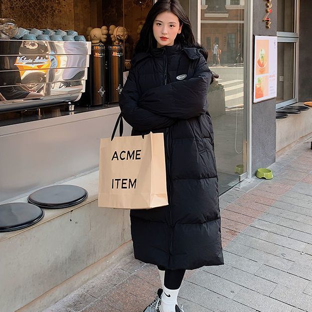 雪中飞黑色长款羽绒棉服女2023冬季新款韩版棉袄女宽松连帽加厚棉