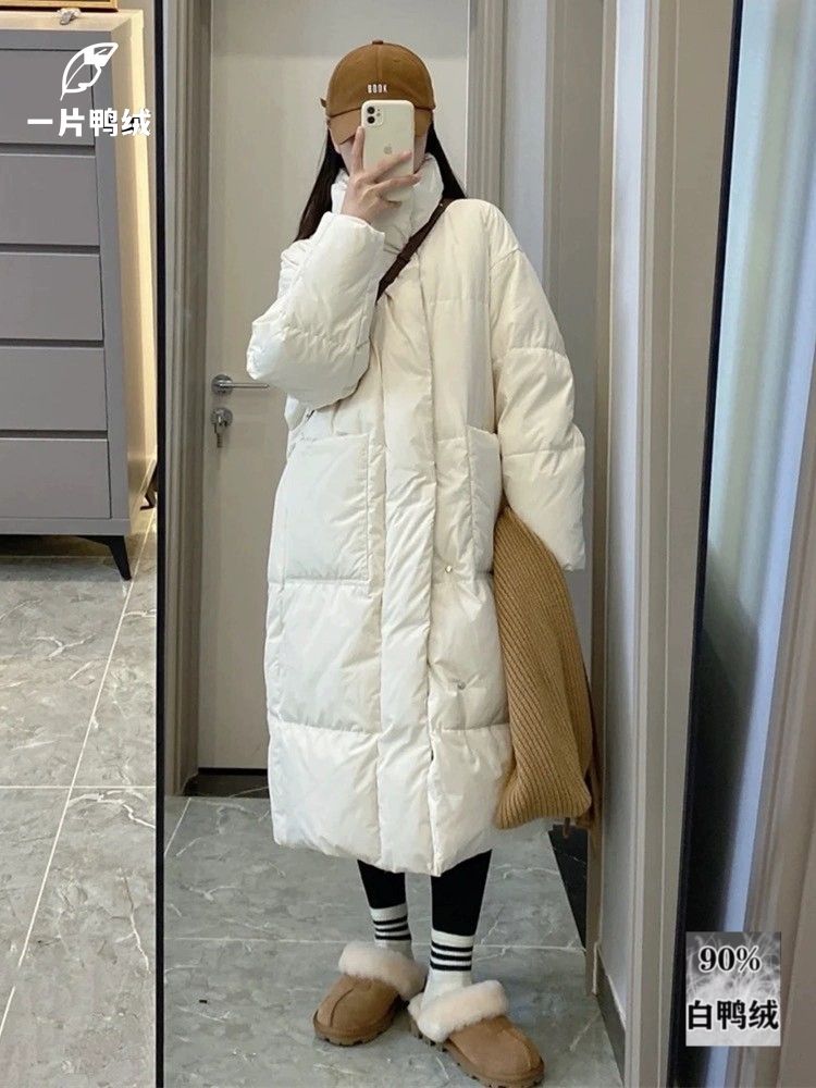 雪中飞2023年新款中长款羽绒服女韩版宽松加厚立领小个子白鸭绒冬