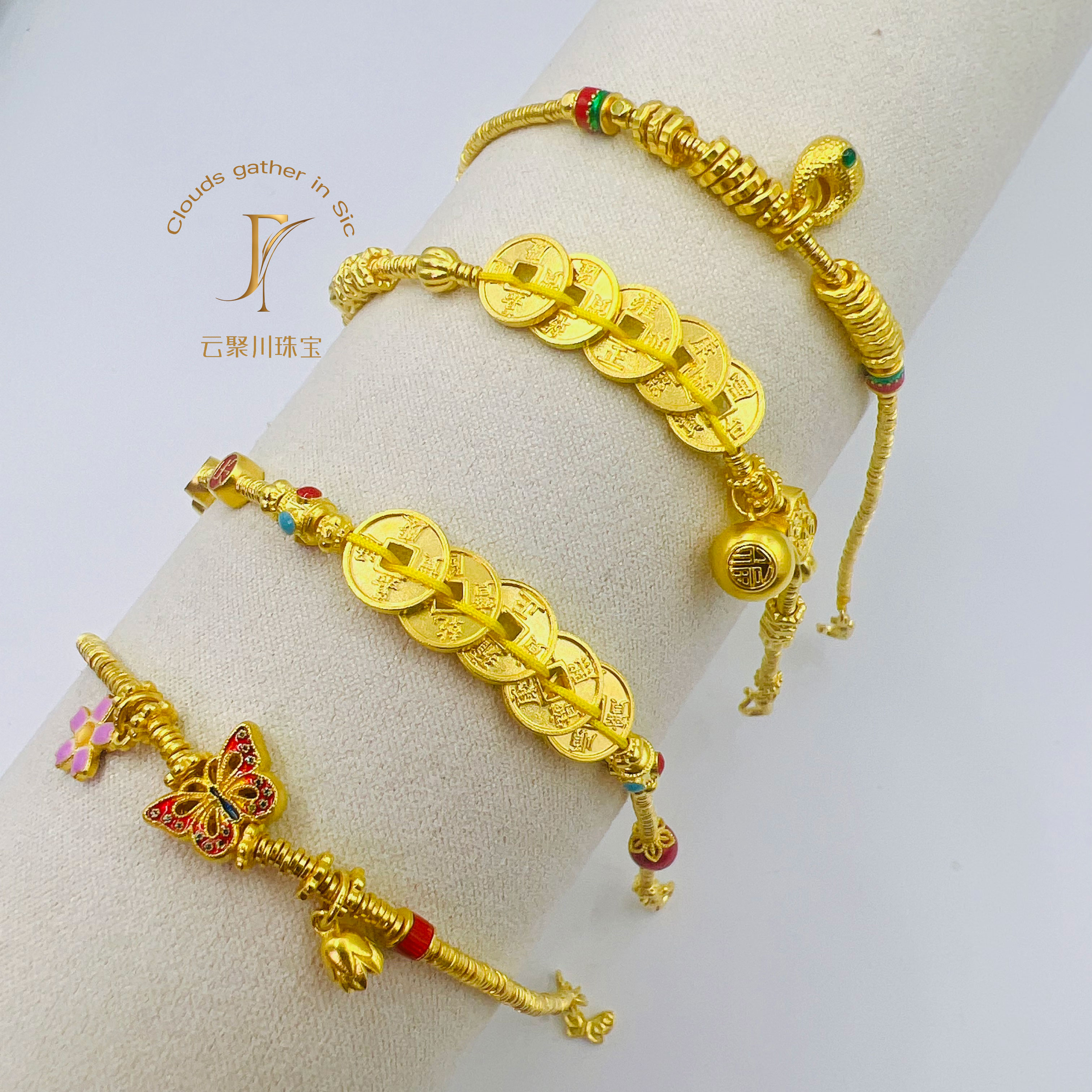《云聚川珠宝》足金999  古法珐琅手工手链（时尚 经典 大方  爆火）