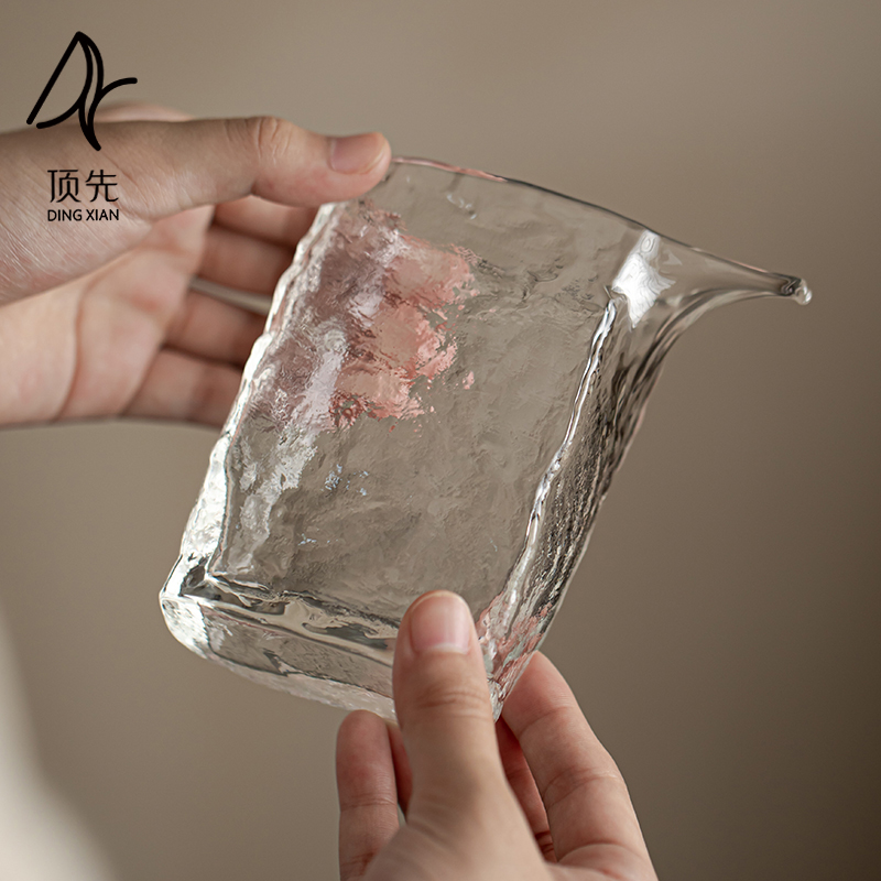顶先 手工扁口冰川公道杯日式功夫茶具玻璃茶海分茶器 A6203