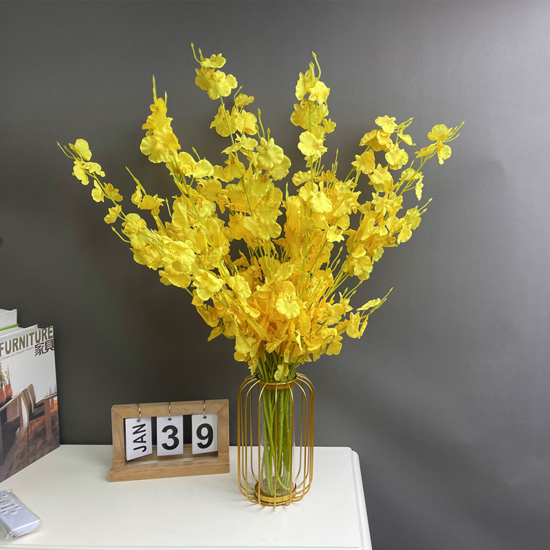 跳舞兰仿真花高品质餐桌装饰电视柜轻奢摆件黄色迎春花假花摆设