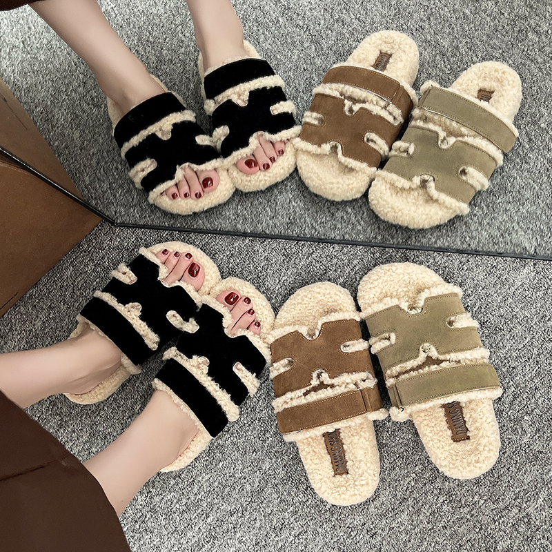 2025新款秋冬加绒网红勃肯毛毛拖外穿时尚休闲百搭平底
