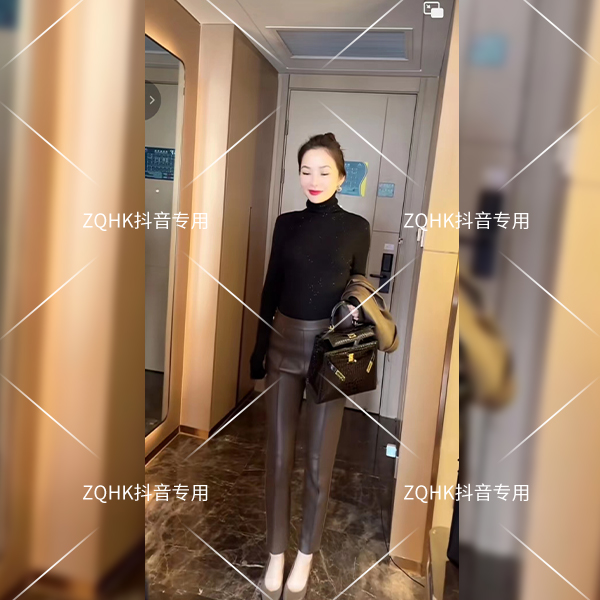 【ZQHK】子琪品牌2025气质时尚九分修身显瘦款绵羊皮皮裤