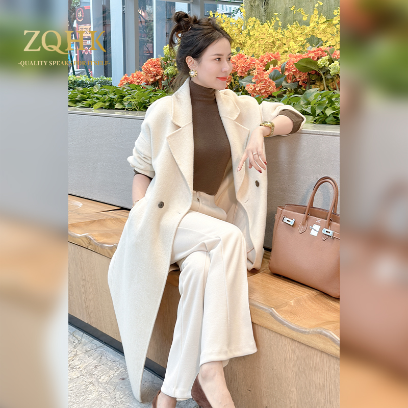 [超越专属]子琪品牌2024秋冬新款气质法式轻奢蚕丝驼绒羊毛大衣