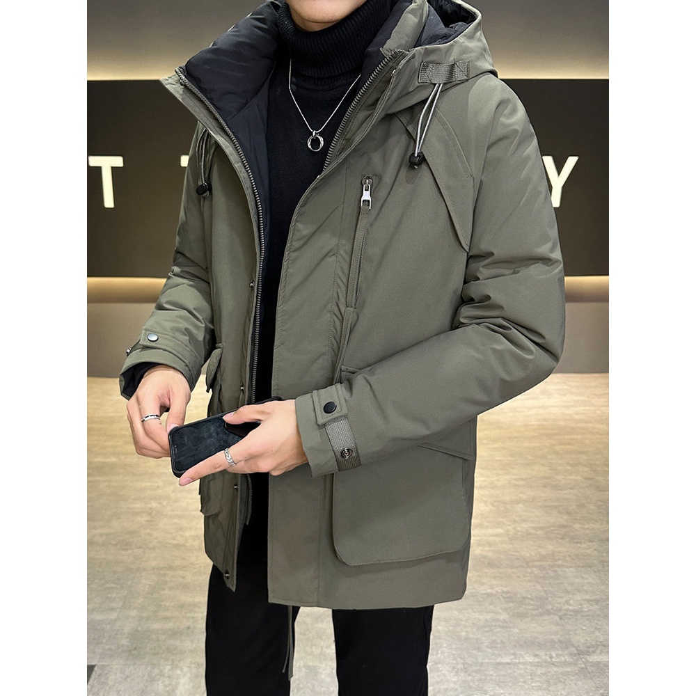 波司澄23新款户外冬季高档羽绒服男中长款外套保暖白鸭绒工装连帽