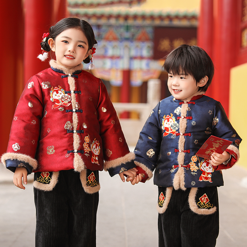 【五福临门】中小男女宝加厚女童唐装中国风新中式拜年年服冬季绣花