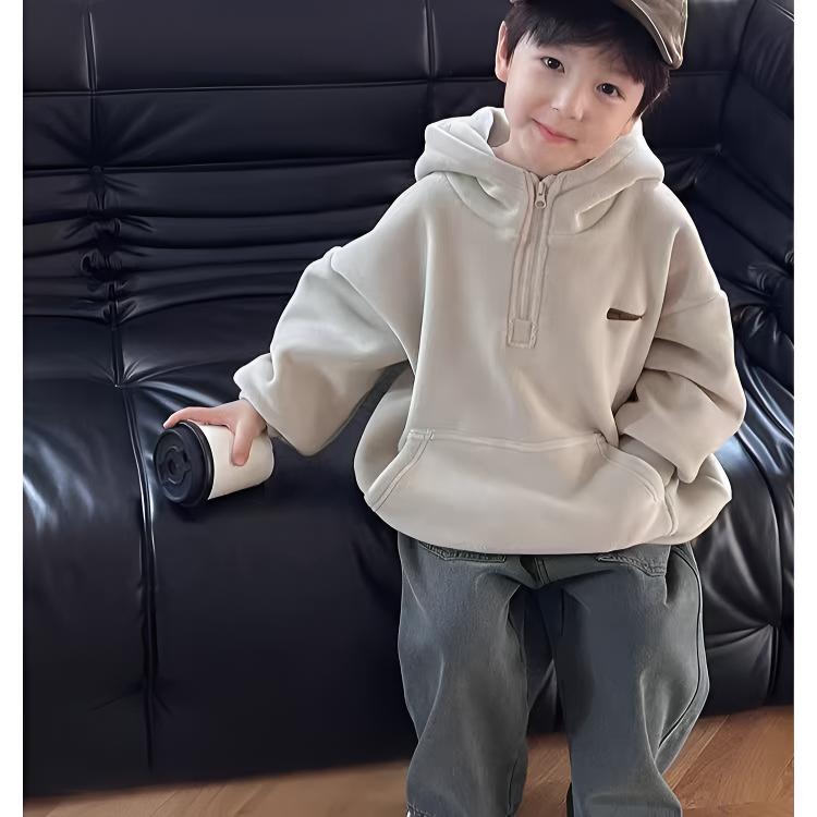 童装男童冬季奥粒绒卫衣2024新款中大童半拉链立领男童加绒卫衣