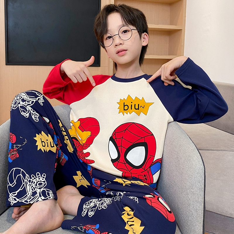 bejirog/北极绒卡通可外穿男童春秋季长袖圆领青少年纯棉睡衣套装
