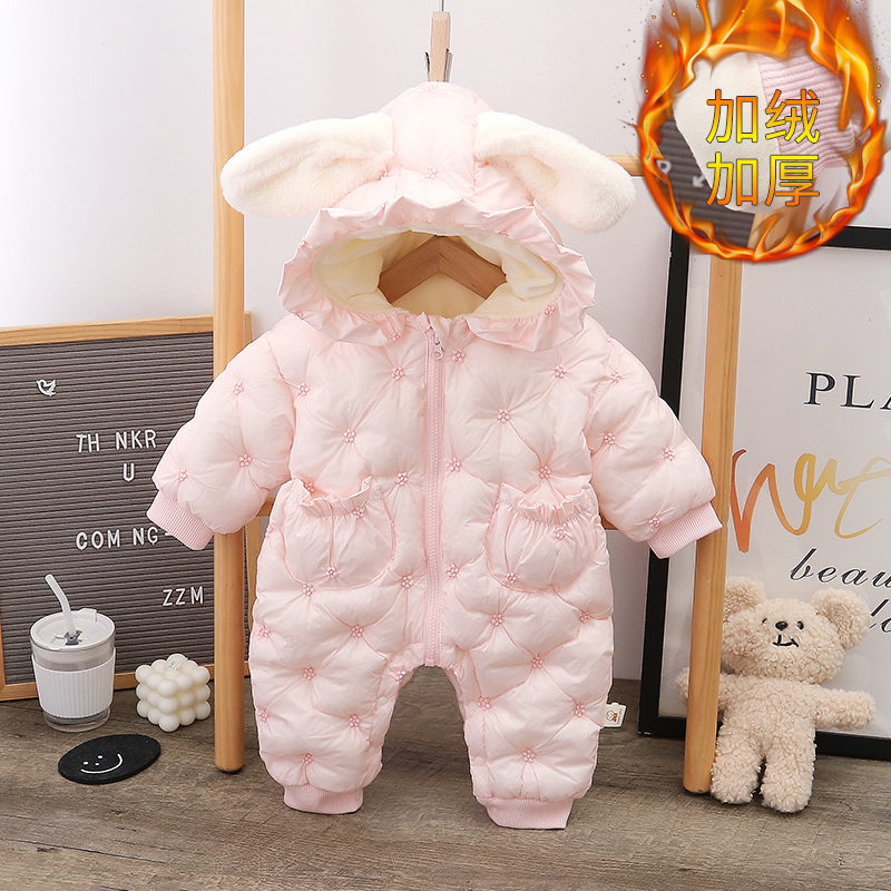 【超萌好物】加绒女童爬服女宝宝外出抱衣儿童婴幼儿连体衣新生婴儿