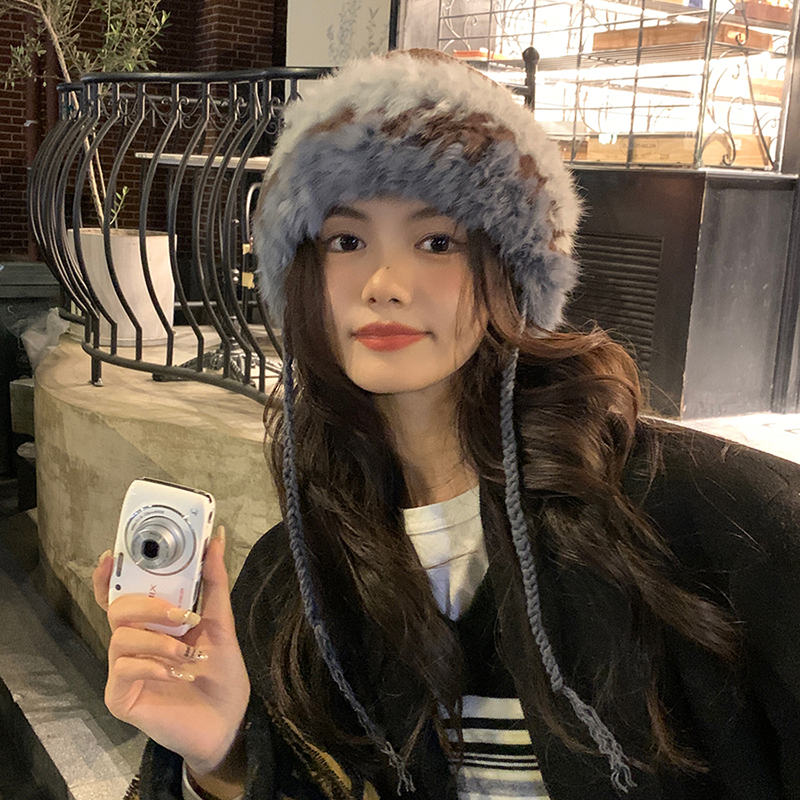 兔毛毛绒帽子女冬季显脸小时尚百搭毛线帽保暖护耳包头帽大头围潮