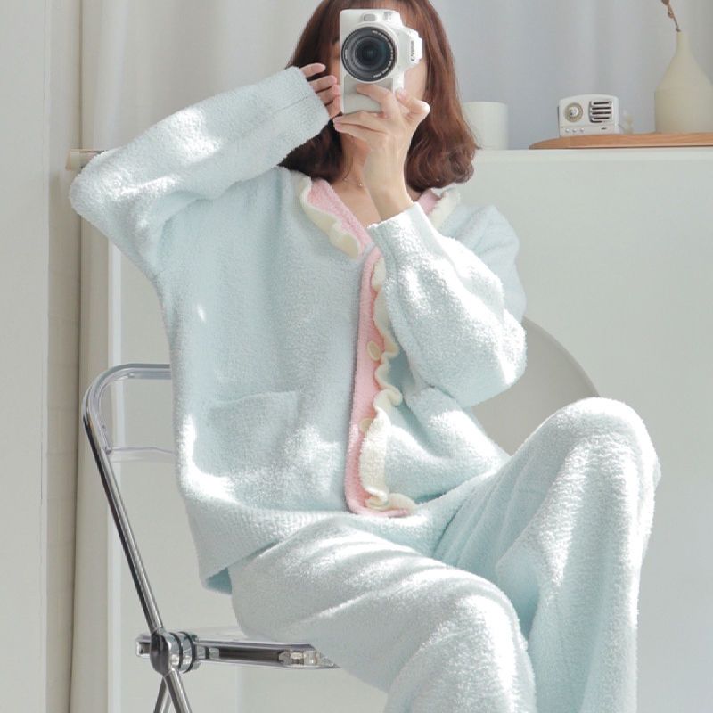 都市丽人睡衣女秋冬季甜美加厚保暖珊瑚绒冬天家居服网红爆款套装