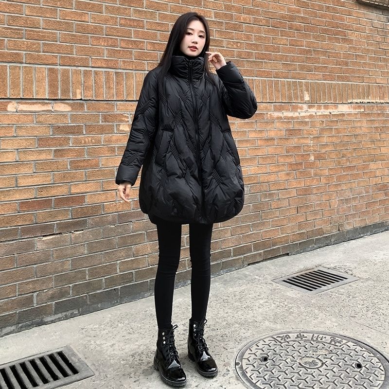 黑色宽松羽绒羽绒棉女2023冬装新中长款小个子斗篷加厚羽绒棉保暖