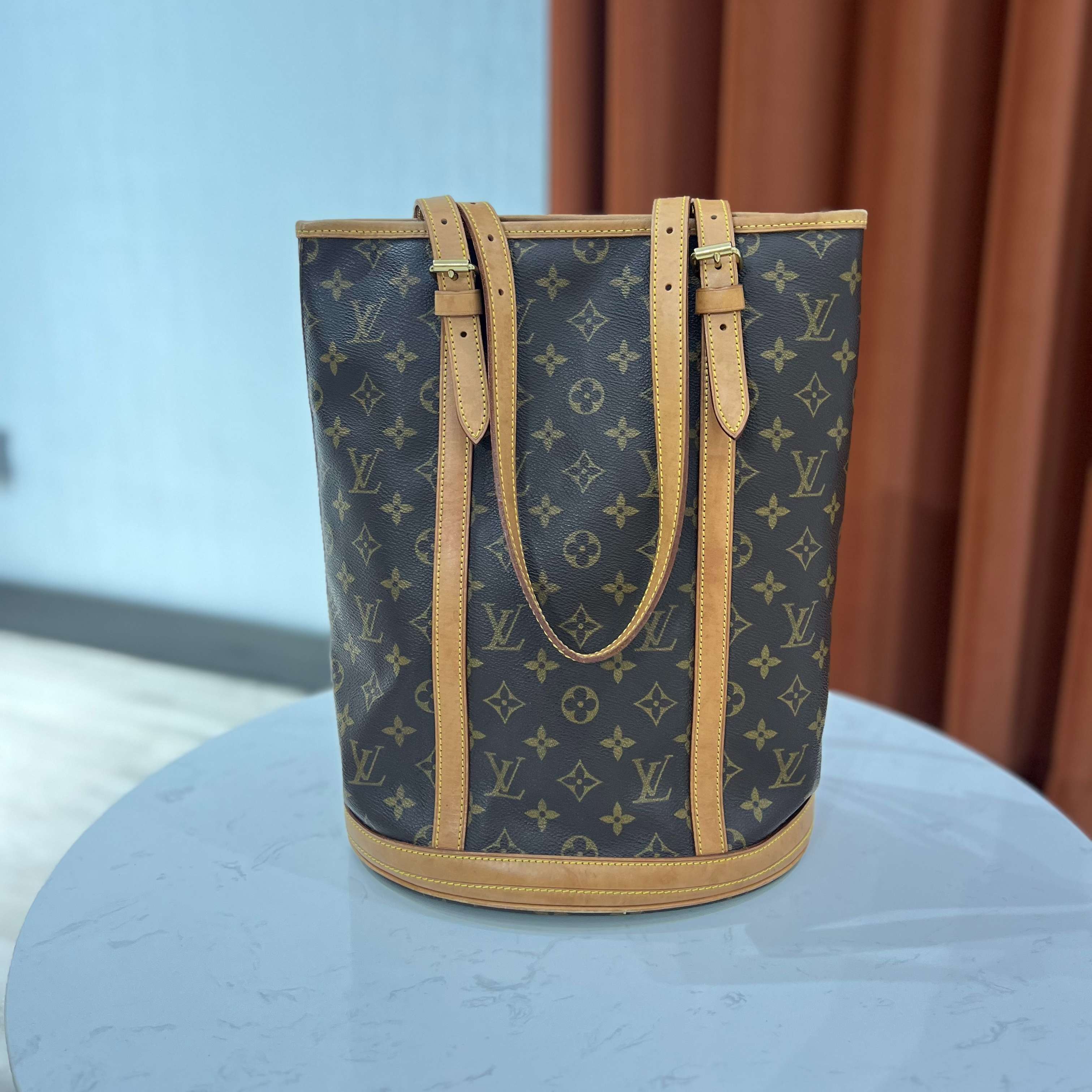 95新 LouisVuitton/路易威登 lv全原老花大水桶